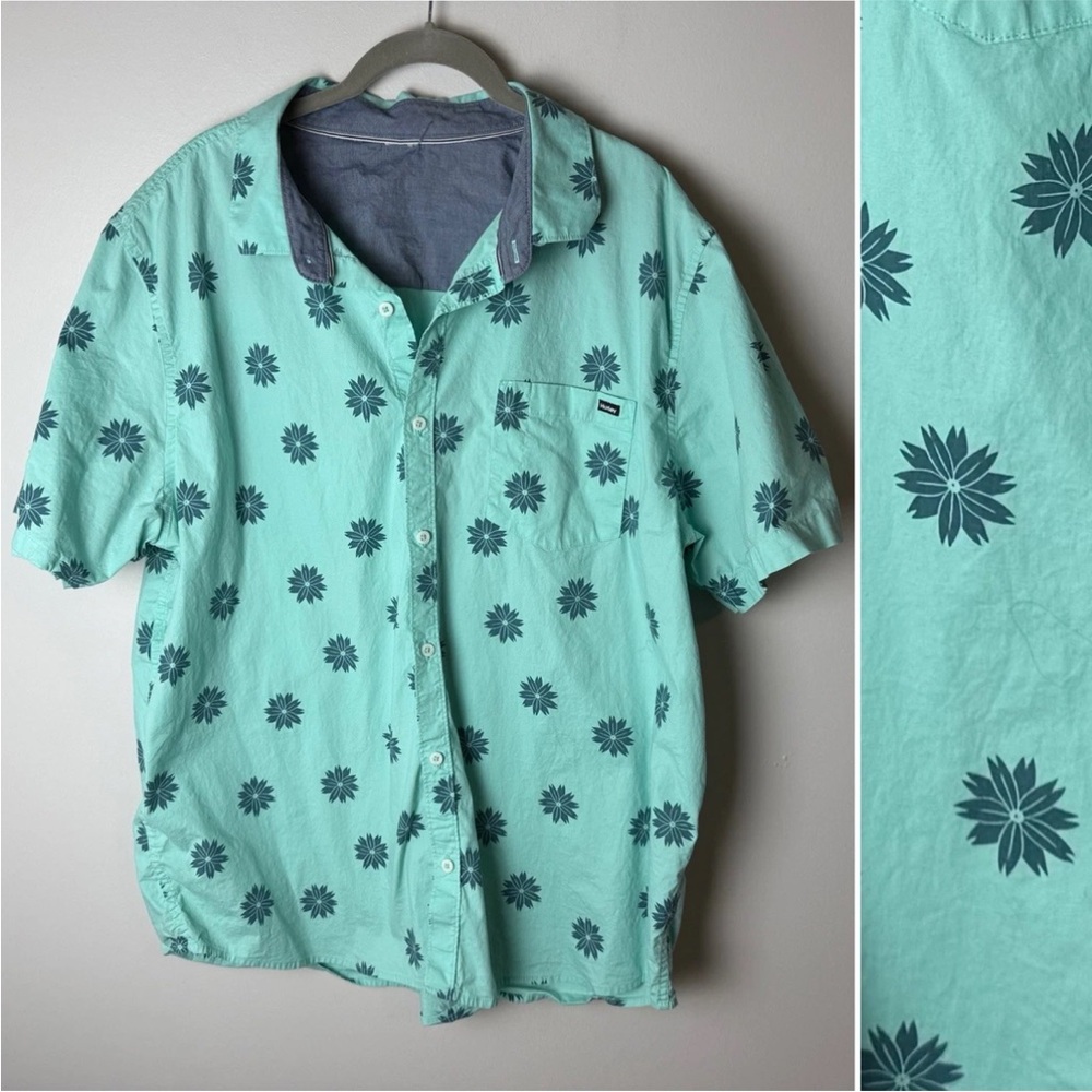 Hurley Mens Shirt Size XXL 2XL Short Sleeves Blue Cotton Spandex Blend Casual
